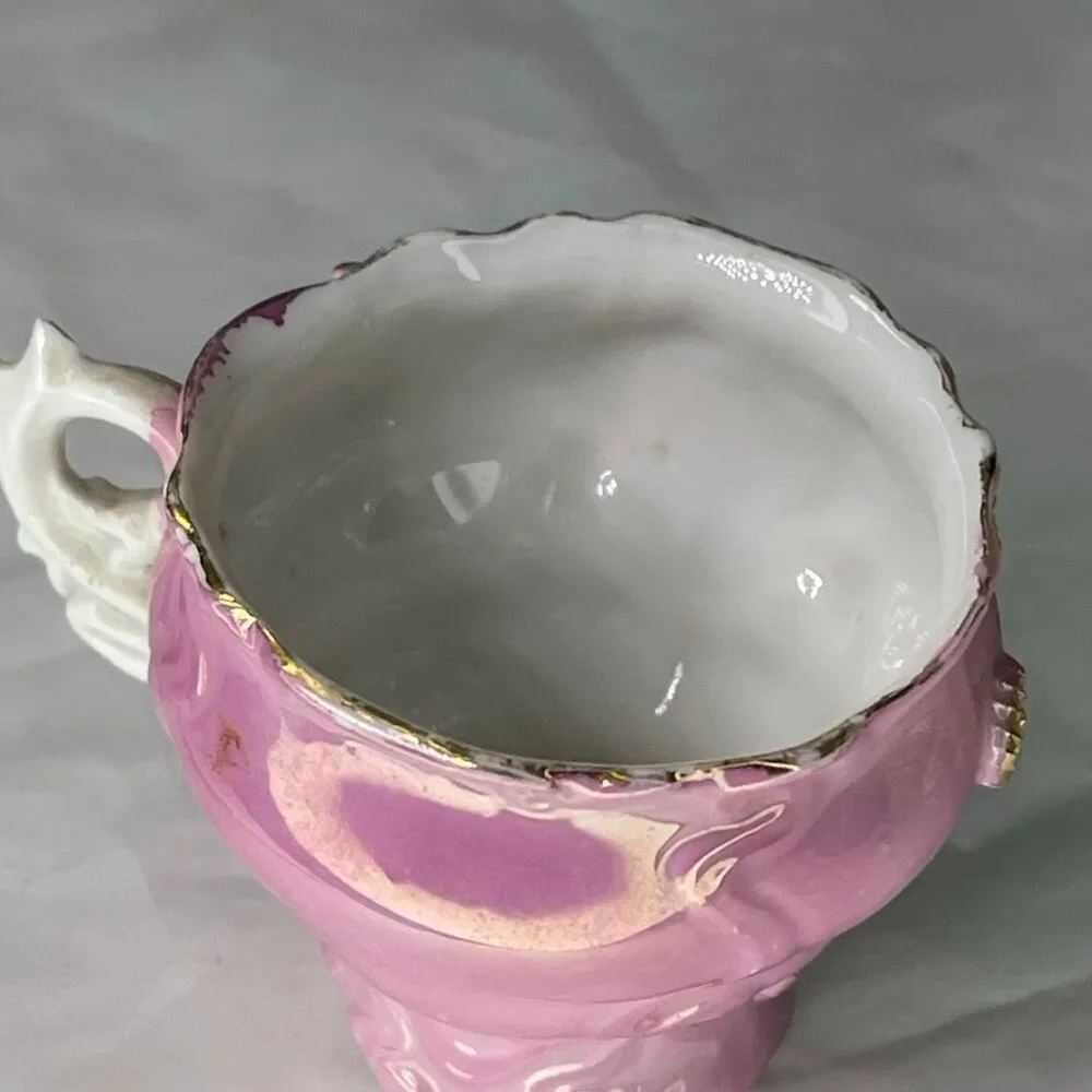 Vintage Lusterware Germany teacup raised floral design gilded accents